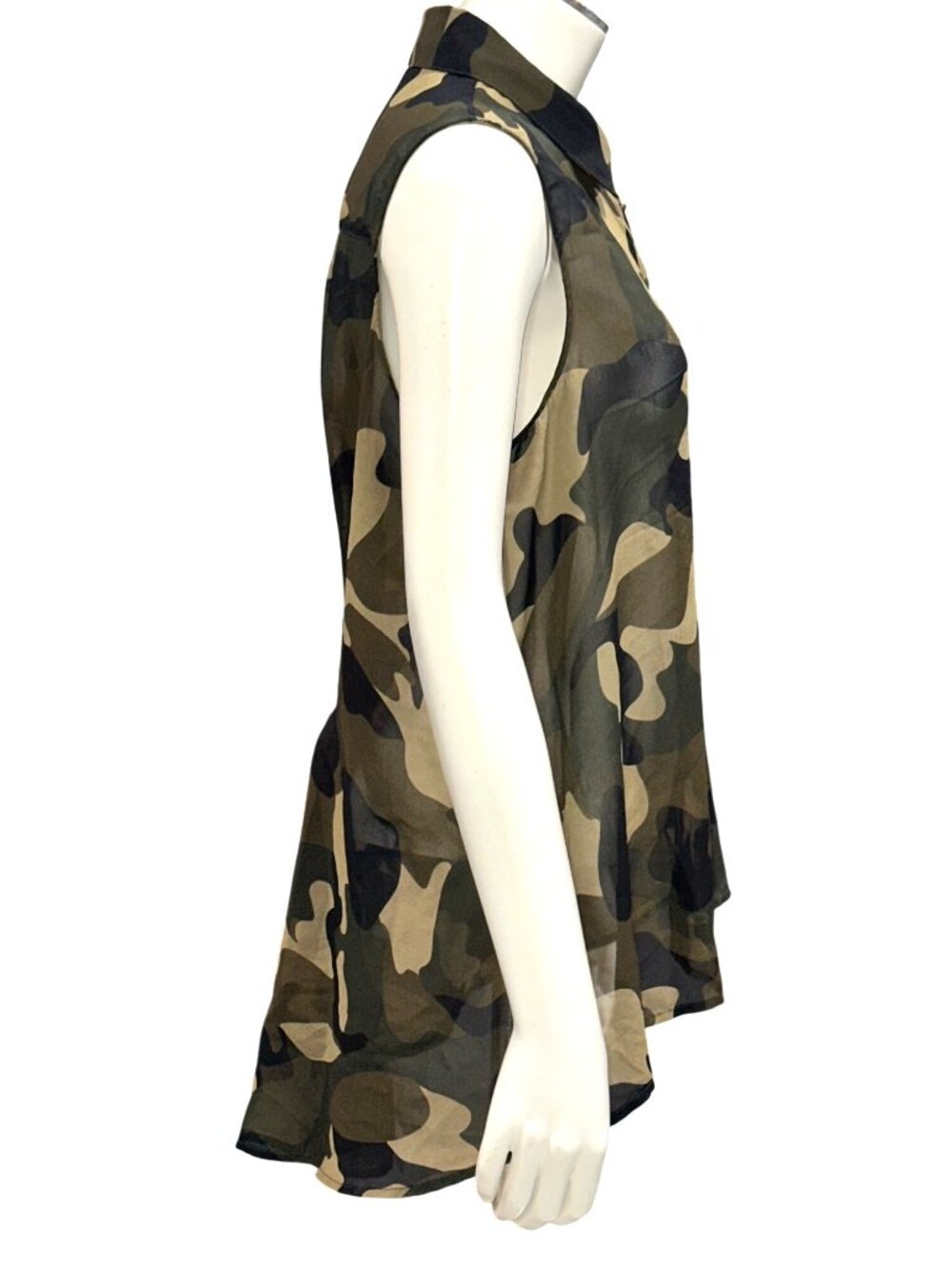 Forever 21 Medium Brown Black Camo Sleeveless Chiffon Blouse Grunge Utility Core - Picture 3 of 12